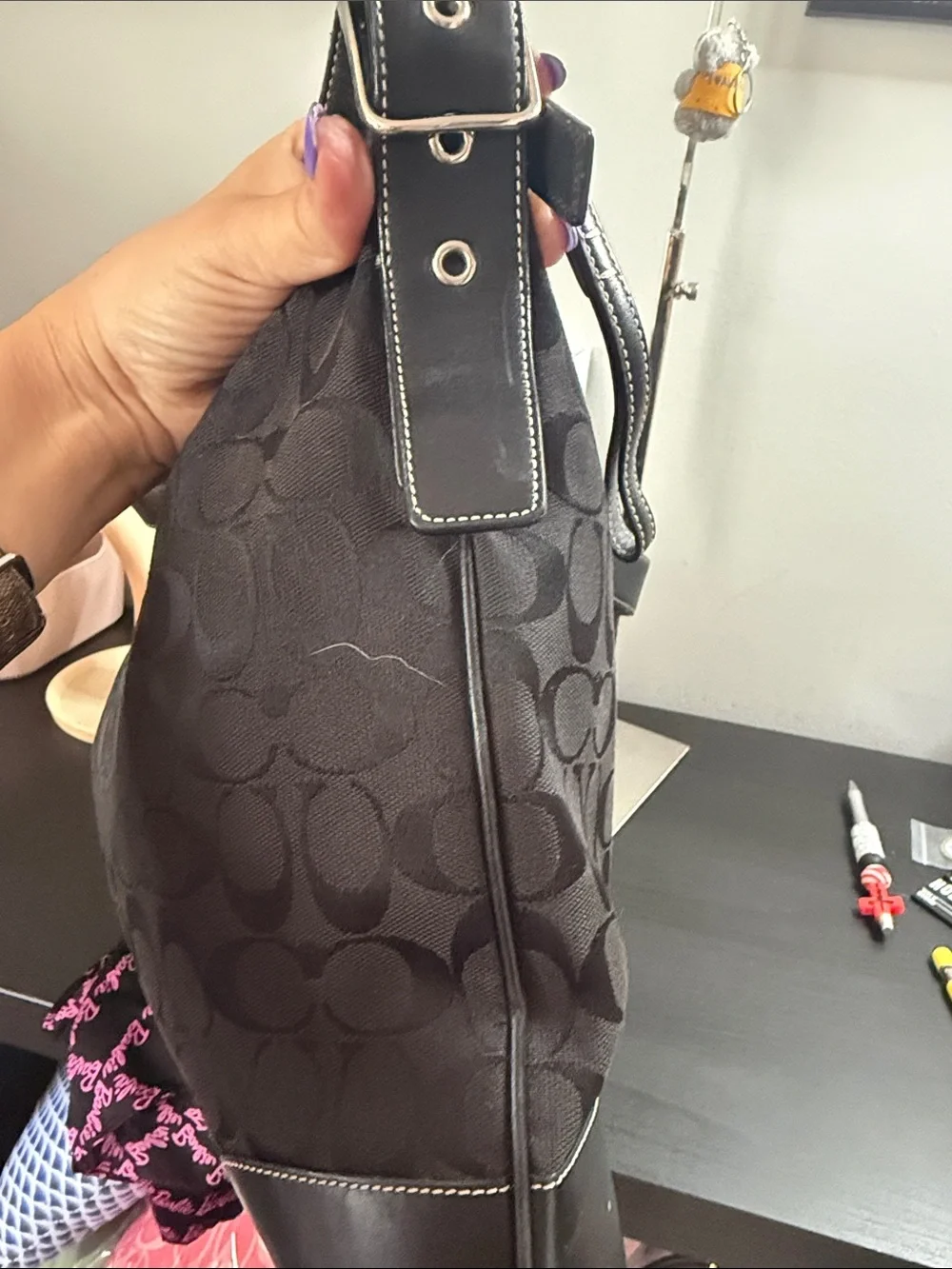 Coach Chelsea Vintage Black Signature Slim Jacquard Hobo Bag